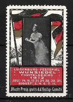 Reklamemarke Wunsiedel, Luisenburg-Festspiel 1912, Darstellerin mit Flagge