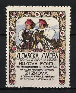 Reklamemarke Prag-Zizkov, Slovacka Svadba 1913, Frauen in Tracht