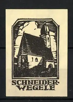 Reklamemarke Schneider-Wegele, Ansicht einer Kirche