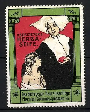 Reklamemarke Obermeyer's Herba-Seife, das Beste gegen Hautausschläge und Flechten, Nonne mit Jungen
