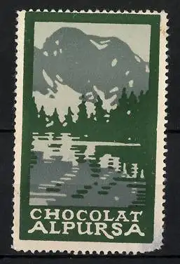 Reklamemarke Alpursa Chocolat, See und Berg