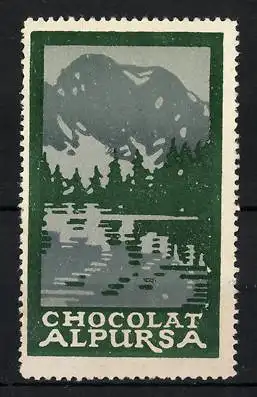 Reklamemarke Alpursa Chocolat, See und Gebirge