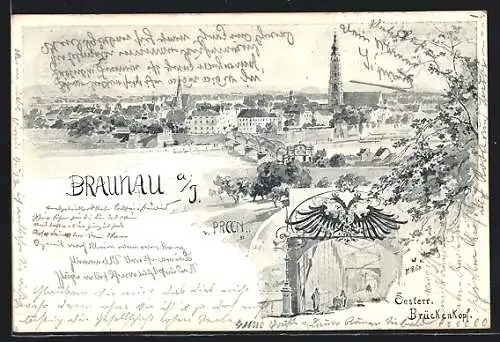 Künstler-AK Braunau am Inn, Oesterr. Brückenkopf, Gesamtansicht