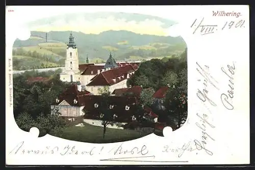 AK Wilhering, Ortspartie mit Kirche