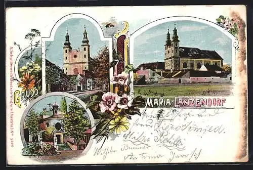 AK Maria Lanzendorf, Blick zur Kirche