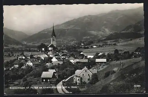 AK Sankt Peter am Kammersberg, Ortsansicht mit Kirche aus der Vogelschau