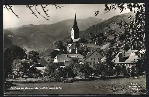 AK Sankt Peter am Kammersberg, Ortspartie mit Kirche