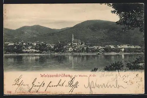 AK Weissenkirchen in der Wachau, Ortsansicht hinter der Donau