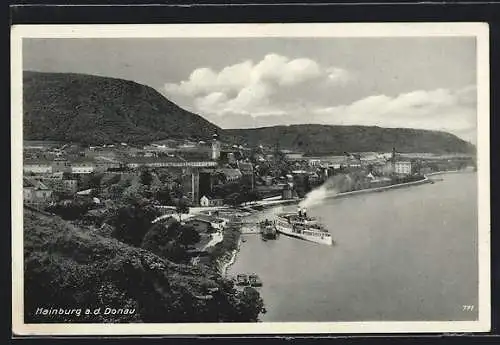 AK Hainburg a. d. Donau, Ortsansicht mit Landungsplatz für Dampfschiffe