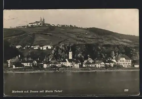 AK Marbach a. d. Donau, Ortsansicht mit Wallfahrtskirche Maria Taferl
