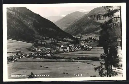 AK Niederwölz, Ortsansicht aus der Vogelschau