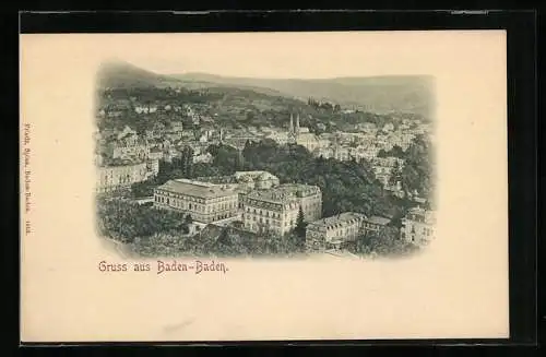 AK Baden-Baden, Teilansicht mit Kirche