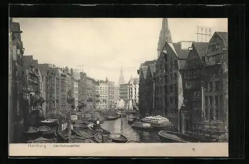 AK Alt-Hamburg, Deichstrassenfleet mit Kirche