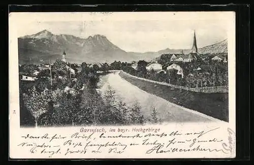 AK Garmisch im bayr. Hochgebirge, Generalansicht der Stadt mit Kirchblick