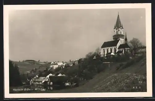 AK Haslach, Ortsansicht mit Kirche auf einer Anhöhe