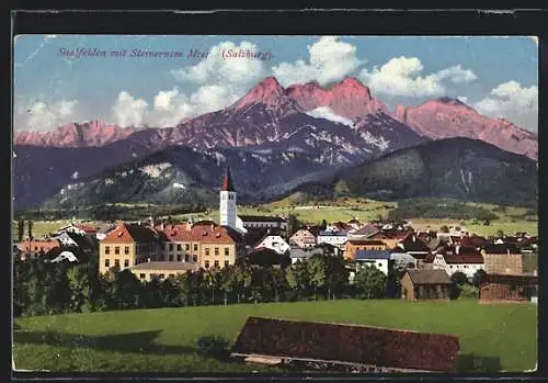 AK Saalfelden, Ortsansicht mit Steinernem Meer