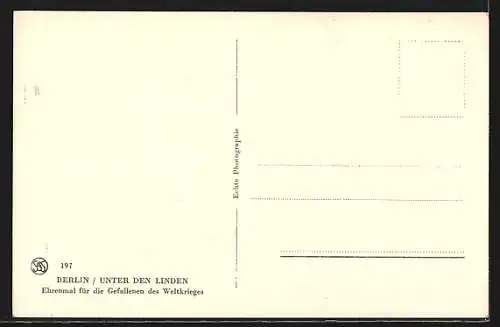 AK Berlin, Unter den Linden, Ehrenmal für die Gefallenen des Weltkrieges