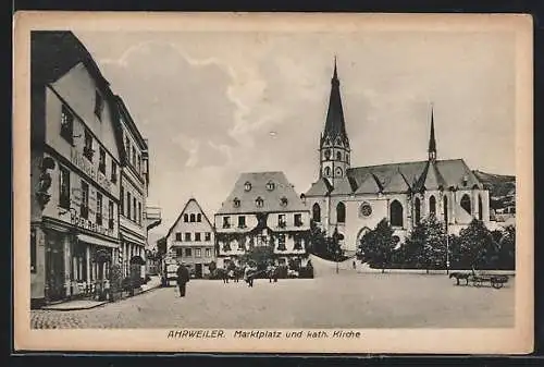 AK Ahrweiler, Marktplatz mit katholischer Kirche