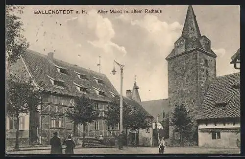 AK Ballenstedt, Alter Markt mit altem Rathaus