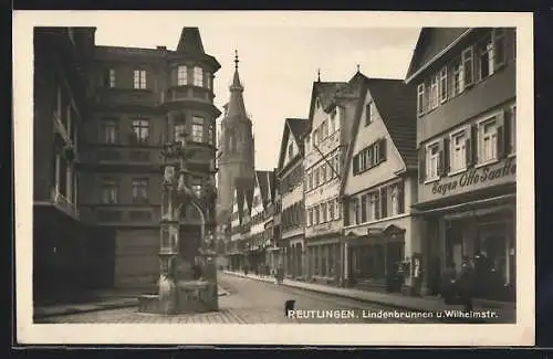 AK Reutlingen, Wilhelmstrasse mit Lindenbrunnen