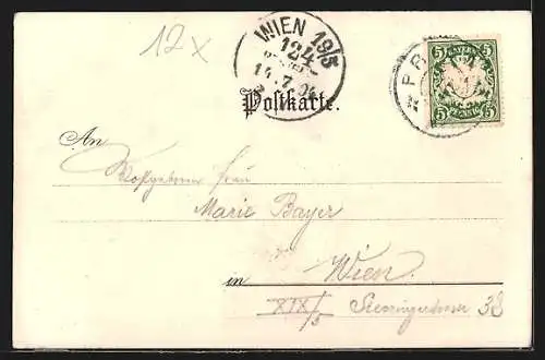 Künstler-AK Chiemsee, Frauen-Insel mit Ruderboot