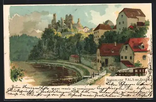 Künstler-AK Passau, Burgruine Hals