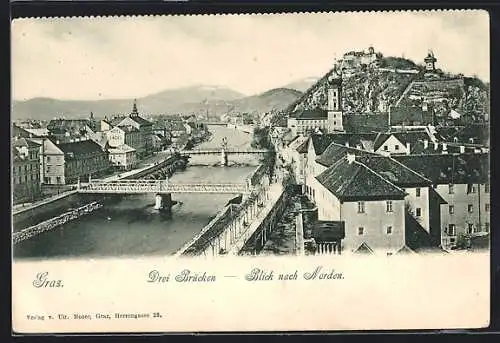 AK Graz, Drei Brücken mit Blick nach Norden