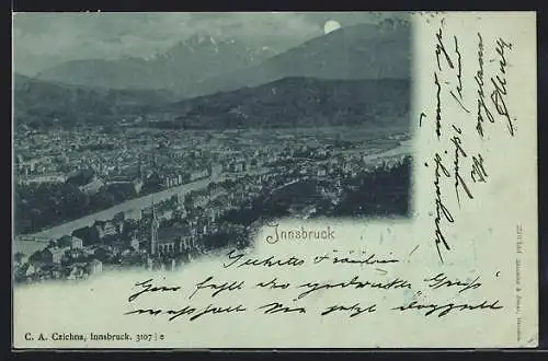 Mondschein-AK Innsbruck, Ortspanorama, Luftbild