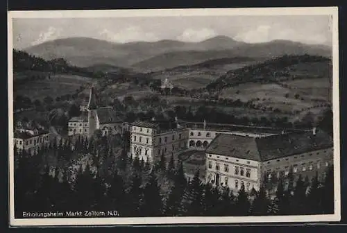 AK Zeillern, Erholungsheim und Kirche aus der Vogelschau