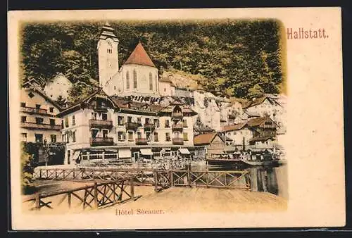 AK Hallstatt, Blick zum Hotel Seeauer