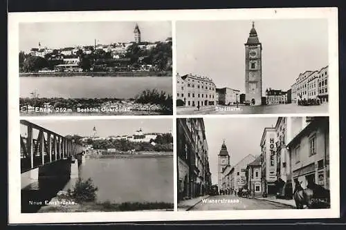 AK Enns, Stadtturm, Neue Ennsbrücke, Wienerstrasse