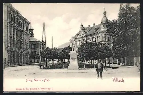 AK Villach, Hans Gasser-Platz mit Denkmal