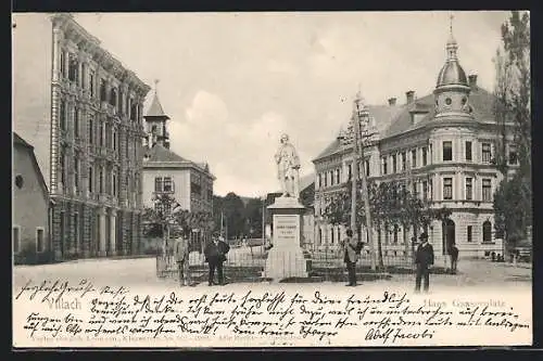 AK Villach, Hans Gasser-Platz mit Denkmal