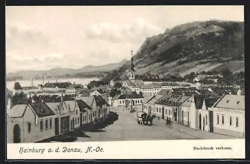 AK Hainburg /Donau, Ortsansicht mit Strasse und Otts Bäckerei und Mühle, Freiungstrasse 9