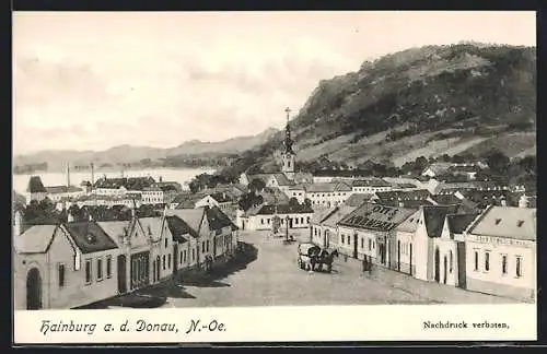 AK Hainburg /Donau, Ortsansicht mit Strasse und Otts Bäckerei und Mühle, Freiungstrasse 9