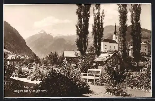 AK Kaprun, Ortsansicht mit Kirche und Kitzsteinhorn