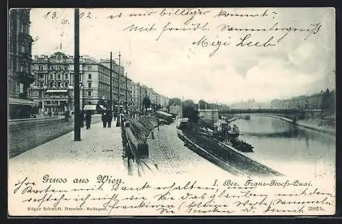 AK Wien I, Franz-Josefs-Kai, Uferpartie mit Leuten