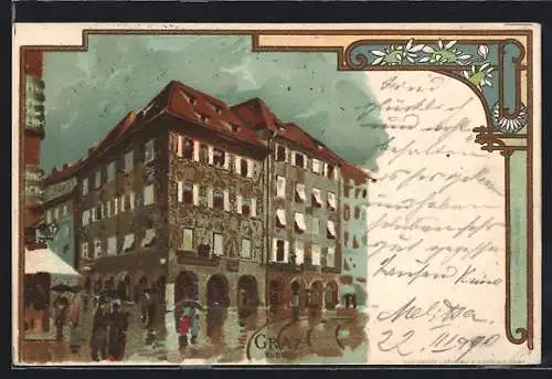 Künstler-AK Graz, Luegg, Strassenpartie