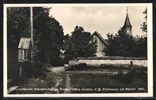 AK Mönichkirchen am Wechsel, Kirchenweg mit Marterl