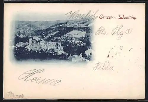 AK Weidling, Panoramablick auf den Ort