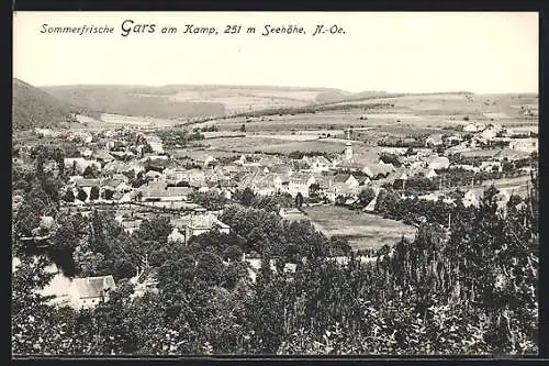 AK Gars am Kamp, Totalansicht mit Kirche und Landschaft aus der Vogelschau