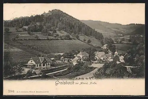 AK Groisbach bei Alland, Totale vom Berg aus gesehen