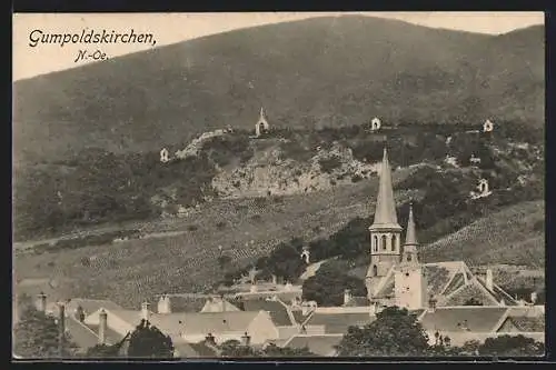 AK Gumpoldskirchen, Ortsansicht mit Kirche