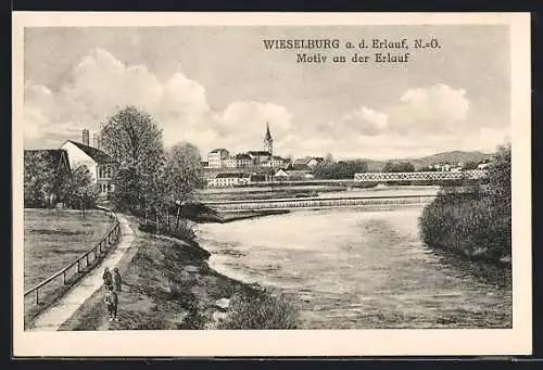 AK Wieselburg a. d. Erlauf, Ortspartie am Erlauf-Ufer