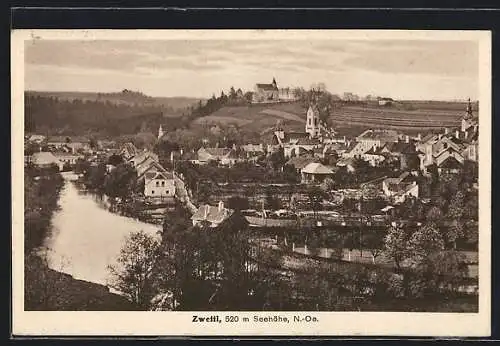 AK Zwettl, Panorama vom Berg aus gesehen