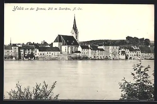 AK Ybbs a. d. Donau, Blick über die Donau auf Ort mit Kirche