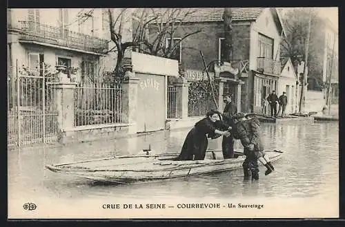 AK Courbevoie, Crue de la Seine, un Sauvetage, Hochwasser