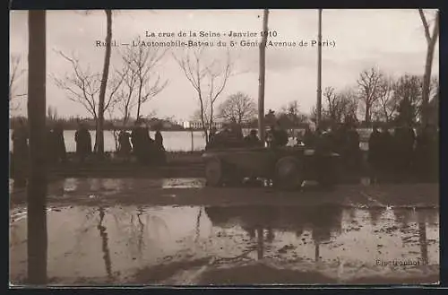 AK Rueil, la Crue de la Seine 1910, l`Automobile-Bateau du 5. Génie, Avenue de Paris