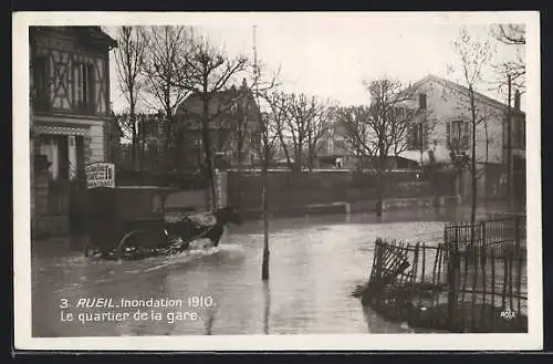 AK Rueil, Inondation 1910, le Quartier de la gare