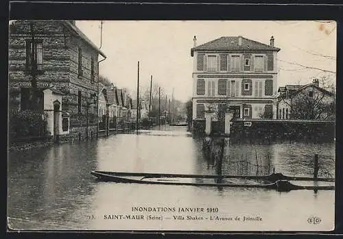 AK Saint-Maur, Inondations 1910, Villa Shaken, l`Avenue de Joinville